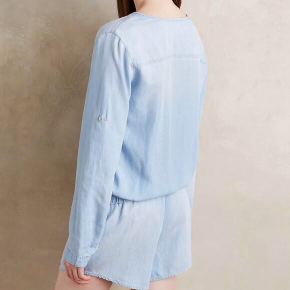 Anthropologie Cloth & Stone Light Denim Chambray Romper Sz S - Picture 11 of 13